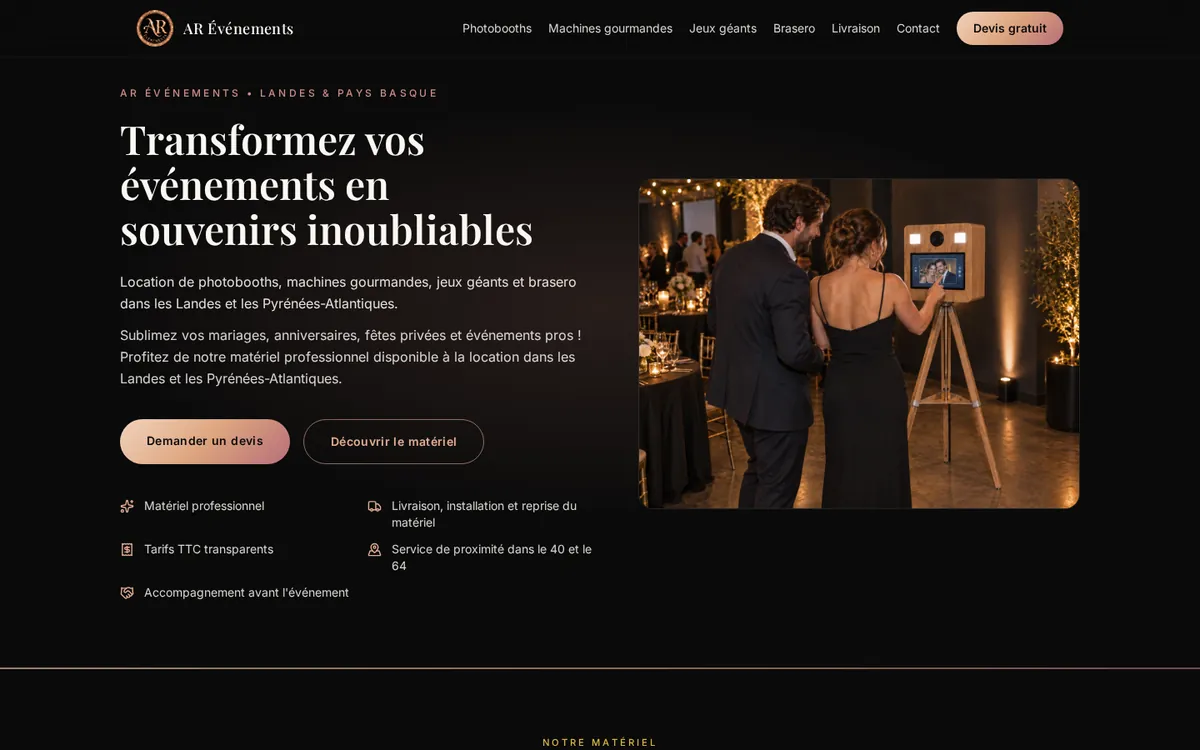 Réalisation LZMANAGEMENT — Site AR Événements, location de matériel événementiel à Tarnos